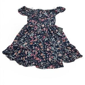 Lulu's Floral Kids Dress - Navy and Pink